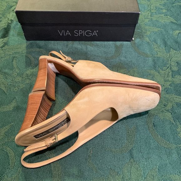 Via Spiga Desert Suede Slingback Block Heel Sandal Shoes Sz 11M - Picture 5 of 7
